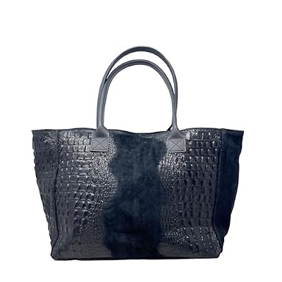 Chicca Borse Borsa a Spalla Shopper Grande da Donna in Pelle (Cocco Nero)