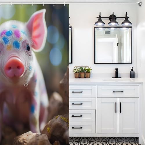 Rideau de douche cochon 140x183 cm en polyester imperméable lavable avec 12 crochets