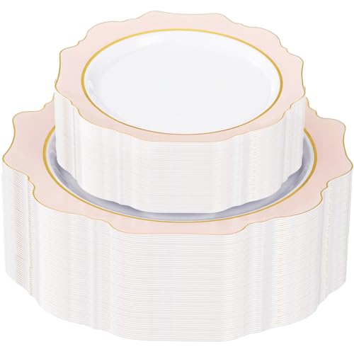 WDF 100PCS Pink Plastic Plates - Heavy Duty Pink and