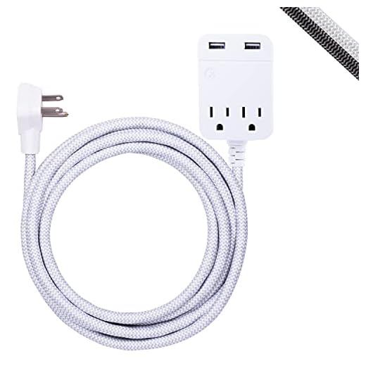 GE 2 Outlet 2 USB Surge Protector, 12W/2.4A Total USB, 10 ft Braided Extension Cord, Flat Plug, for iPhone 11/Pro/Max/XS/XR/X/8, iPad Pro, Samsung Galaxy, Google Pixel, 250 Joules, White/Gray, 38432