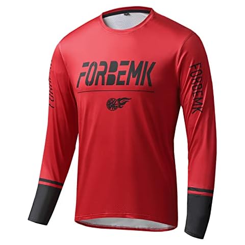 FORBEMK Men's Mountain Bike Shirts Long Sleeve MTB Jersey Quick Dry Downhill&Motocross BMX Shirts &Moisture-Wicking-2214-Red-S Cover