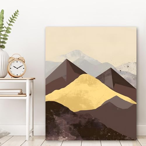 Toile art mural boho paysage de montagnes neutre 50x70cm cadre intérieur de salon