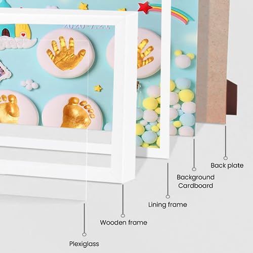 Image of PATPAT Deluxe Baby Hand & Footprint Clay Kit with 11x12.9 Frame, Non-Toxic White Clay, Colorful Decorations & Mini Memento Bottles - Ideal First Birthday & Baby Shower Gift for Girls & Boys | Captures Tiny Imprints, Easy Air Drying, Non-Toxic Clay, Colorful Accents, Simple Wall Display, Care Guidance Included
