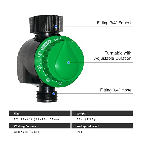 Wagayi Mechanical Watering Timer For Outdoor Garden Hose, Compact 2-Hour Irrigation Timer #TOP4