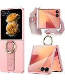 Nekiyo Tech Compatible with Samsung Galaxy Z Flip 7 Custodia con Laccio da Polso, 9H Protettore Schermo Antishock Sottile Custodia Protettiva con Anello per Dito - Rosa