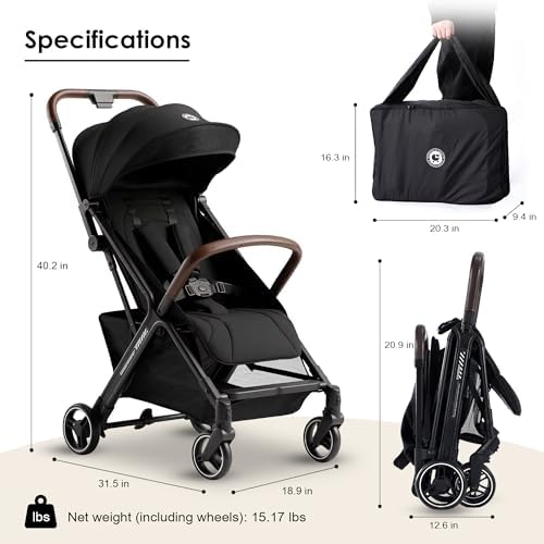 LullaRide Lightweight Travel Stroller, One-Hand Fold Airplane Carry-On, Compact Baby & Toddler Stroller with Cup & Phone Holder, 6.6 lbs Capacity Basket, Adjustable Reclining Backrest, Black - 2