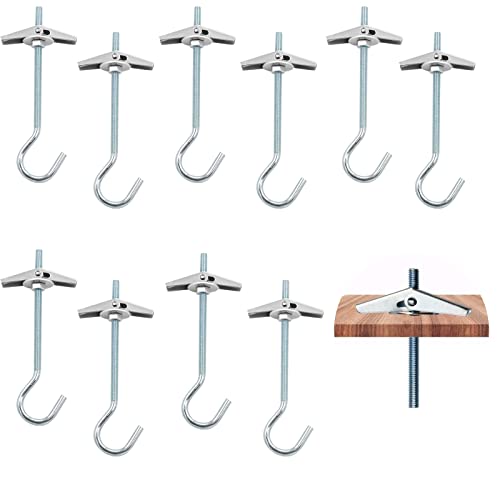 TAFAFTL Tacos de resorte M4 con gancho, contenido: 10 unidades, ganchos para el techo, para plantas, lámpara de yeso, montaje en techo (M4 x 90 mm), color plateado Cover