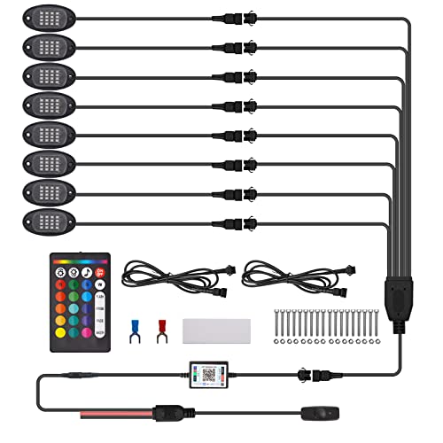 Joasinc Led Rock Lights For Trucks (Extra 2 * 1.5M Extension Cables For Free), 8 Pods 128 Leds Neon With App Control Music Mode Undergrow Lights For Trucks, Utv Atv Rzr Golf Cart Truck Accessories. #TOP7