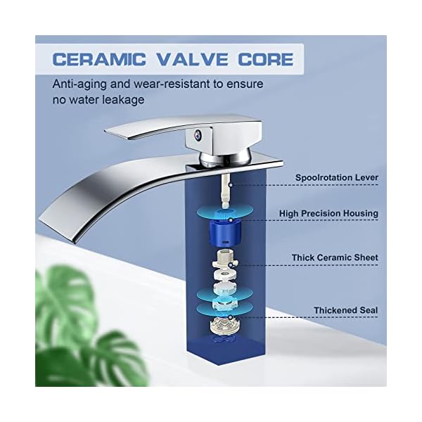 kisimixer Moderne Robinet Salle de Bain Cascade, Design Elégant Robinet Lavabo, Mitigeur Cascade, Eau Chaude et Froide Disponible, Robinetterie Chromé G 3/8, Mitigeur Lavabo sans Tirette de Vidage