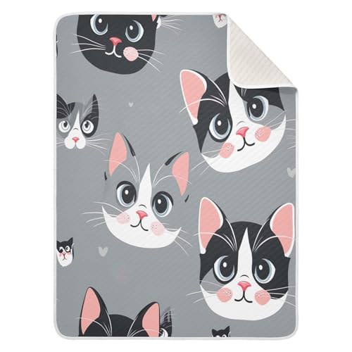 SKYSHU Niedliche Katze, Unisex-Babydecke, Baumwolle, gemütlich, hautfreundlich, für Kinderzimmer, Neugeborene, Wickeldecke für Jungen und Mädchen, weiche, warme Kleinkinddecke für Kinderbett,