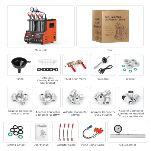 Fuel Injector Cleaner Tester Kit 2000ML 28KHz Ultrasonic & Heated Injector Cleaner Machine 9 Test Mode Injector Tester 4-Cylinder Fuel System Injection Cleaning Tool for 5V/12V Motorcycle Car Injector by KAISAL - Used condition - Image 9