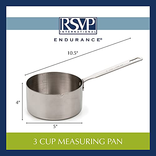 Rsvp International Endurance Stainless Steel Measuring Pan Scoop, 3 Cups | Dry Or Liquid | Baking Or Cooking | Ideal For Melting Butter, Chocolate, Heating Soup | Dishwasher Safe #TOP5