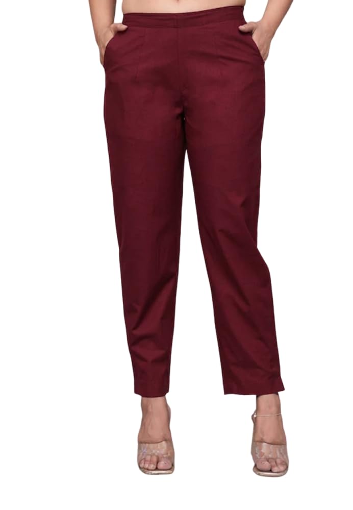Breathable Airy Linen Cotton Women Trouser Pants Regular Fit Solid Kurti Pant Casual Formal Office Wear-image-48