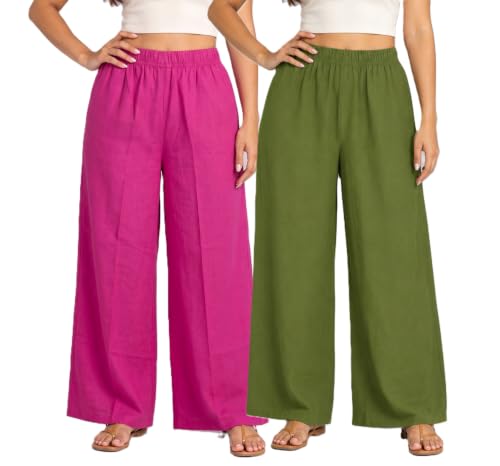 Image of Plaazo Women's Cotton Palazzo | Wide Leg Palazzo for Women | Soft Breathable High Waist Bottom Wear | Comfortable Casual, Office, Travel for Women