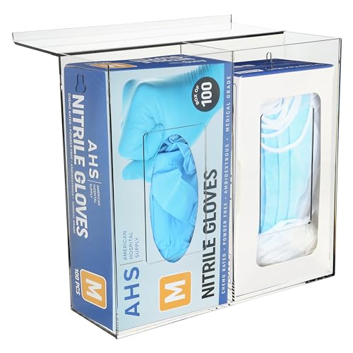 AMERICAN HOSPITAL SUPPLY Double Glove Dispenser with Lid [Pack of 1] – Clear Acrylic Wall Mount Holder with Screws for Gloves, Face Masks, Hairnets | Industrial & Scientific | 11.6 x 11.1 x 4.3 in