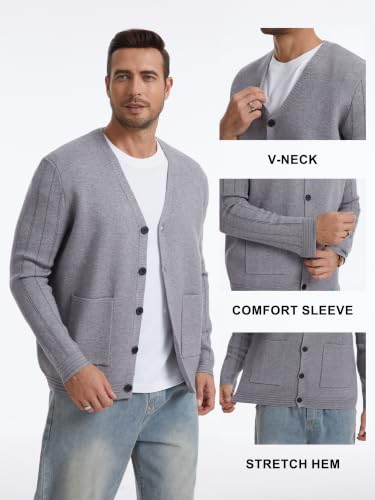 Image of Men's Cardigan Sweater Button Front V-Neck Long Sleeve Knit Sweaters