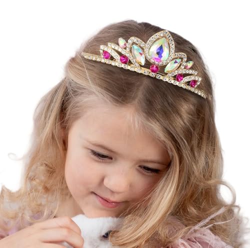 SWEETV Rapunzel Princess Tiara for Little girls, Girls Princess Crystal Tiara Crown Headband Birthday Party Prom Costume Cosplay Accessories Gift Halloween,Hairpiece for Girls Toddler Kids Baby, Gold