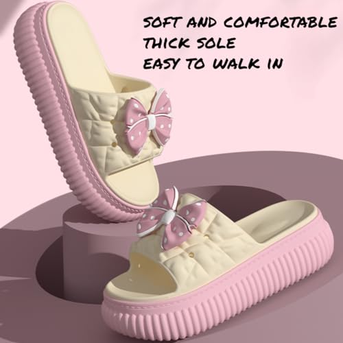 Bow Sandals for Women Flat Thick Sole Pink Beach Slippers Kawaii Comfortable Slip on Slide Sandals Summer Outdoor3
