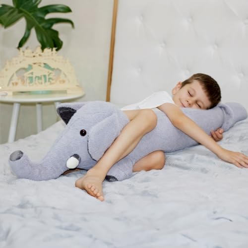 Nuffeldöns Seitenschläferkissen Elefant für Kinder, Kuschelkissen, Kuscheltier XXL Plüschtier, Stofftier, Schmusekissen, Grau 100cm