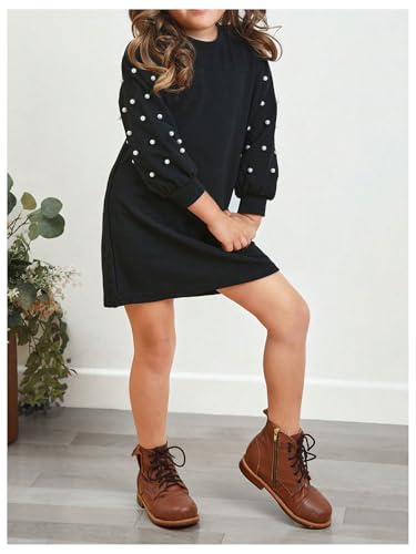 SOLY HUX Toddler Girl's Beaded Bishop Long Sleeve T Shirt Dress Crew Neck Casual Short Dresses3