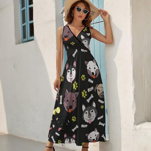 Robe maxi décontractée à col V et motif imprimé sans manches - 2