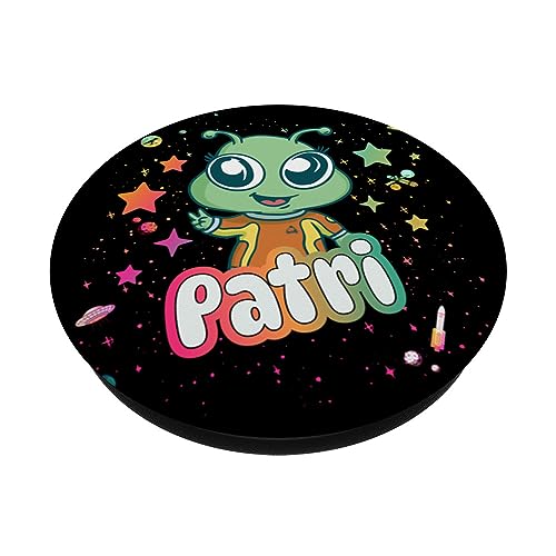 PATRI - Adorable girl name with cute Alien PopSockets Swappable PopGrip, Black - Image 2