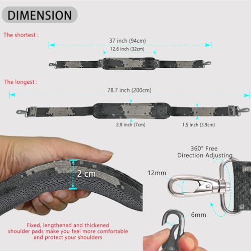 Image of ZINZ 79 inch Shoulder Strap, Extra-thick Fixed Cushion Pad and Dual Clasps Universal Replacement Strap with Metal Swivel Hooks for Laptop Bags, Luggage Bags, Camera, Crossbody(Camouflage Gray)