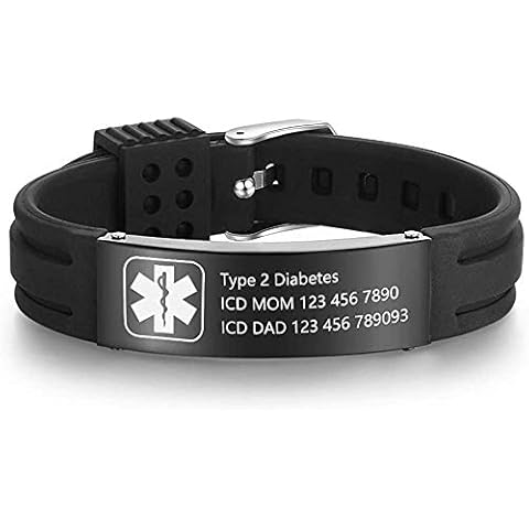 FenFang Personalized Silicone Adjustable Medical Alert Bracelets Waterproof Sport Emergency ID Bracelets for Men Women (Black-3) Cover