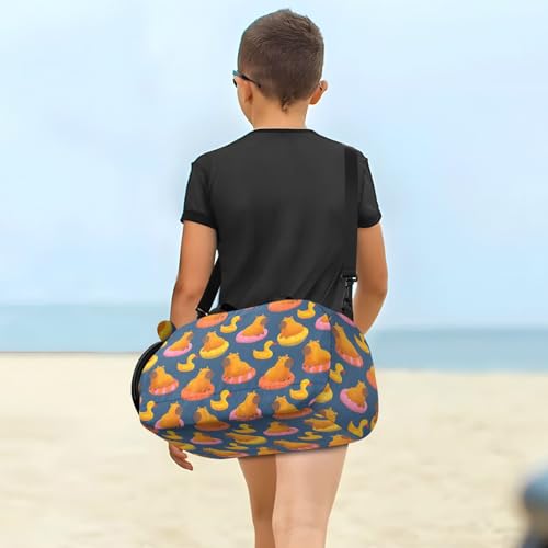Duffle Bag for Boys or Girls with Shoes Compartment, Capybara Duck Pattern Sports Travel Bag Overnight4