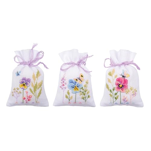 Broderie point de croix sachet aromates violettes Vervaco kit x3