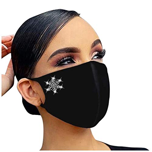 Preisvergleich Produktbild Lulupi Glitzer Weihnachtsmotiv Mundschutz Multifunktionstuch Glitzersteine Strass Mund-Nasenschutz Waschbar Weihnachten Motiv Maske Tücher Nasenclips Baumwolle Alltagsmaske Elegant Face Halstuch Schal