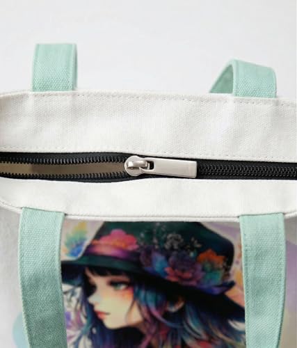 Image of Canvas Tote Bag with Zipper for Women| Inside Pocket | Cotton College Shoulder Bag | Stylish Travel Sling & Handbag for Daily Use