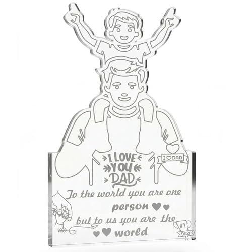 Image of DIGI ARTS Thank You Dad Gift from Son - Clear Acrylic Plaque Desk Decoration, Emotional Dad Keepsake, Acrylic Table Decor for Fathers Day, Birthday Gift for Father 12x14(cm)