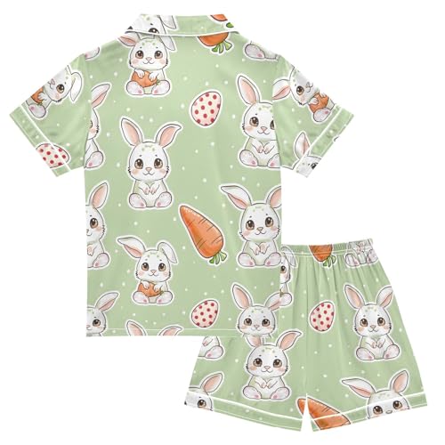 ALAZA Cute Rabbit Strawberry Polka Dot Satin Pajamas Set Short Sleeve Button Down Sleepwear Summer Pjs 2 Piece2