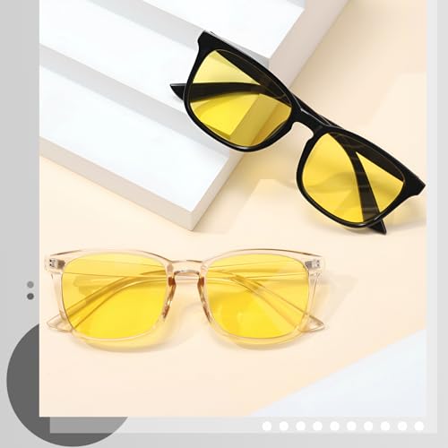 Image of Polarized Sunglasses for Women Men Night Vision Glasses Anti Glare | Yellow Anti Glare UV400 Lens, Lightweight Square Frame, for Day Night Use, Driving, Fishing, Cycling, Traveling