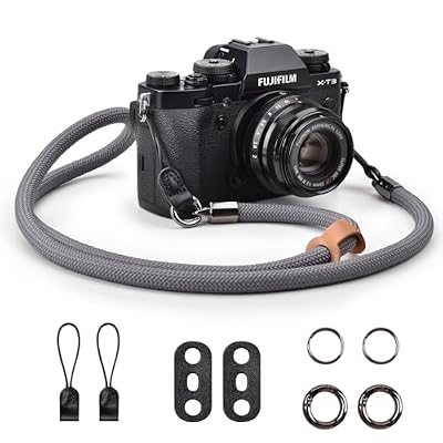 VOVMOEYA Nylon Braided Camera Rope Strap, Camera Neck Shoulder Strap with O-Ring for DSLR & Mirrorless Camera- Grey