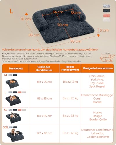 Feandrea FluffyHug Hundebett Plüsch, Hundedecke Sofa, Sofaschutz Hund, Hundekissen, Größe L, für mittelgroße Hunde, 95 x 85 x 16 cm, dunkelgrau PGW222G02