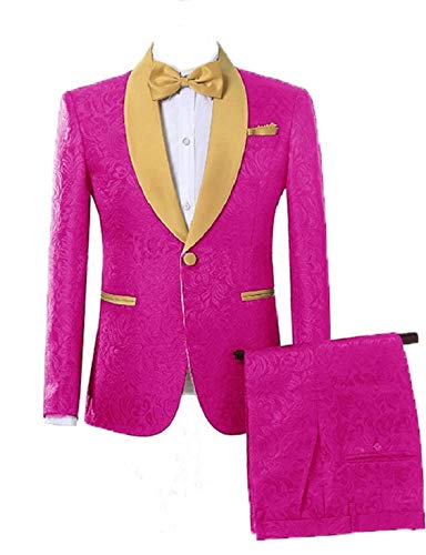 DGMJDFKDRFU Mens 2-Piece Groom Suit Big and Tall One Button Tuxedo Wedding Pink Party Jacket & Pants 4XL