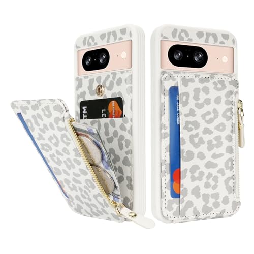 Image of Cavor for Google Pixel 8 Case Wallet with Card Holder, Leopard White