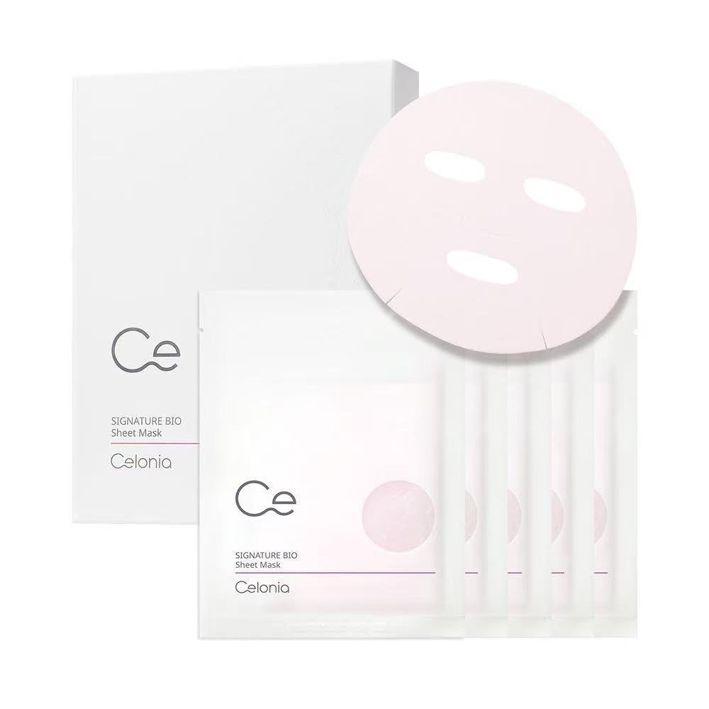 CELONIA Signature Bio Facial Sheet Mask, Stem Cell Deep Hydrating Face Mask, Anti Aging Treatment For Healthy Glowing Skin, Minimize Pores, Reduce Fine Line, Boost elasticity, Correct Redness 5 Count