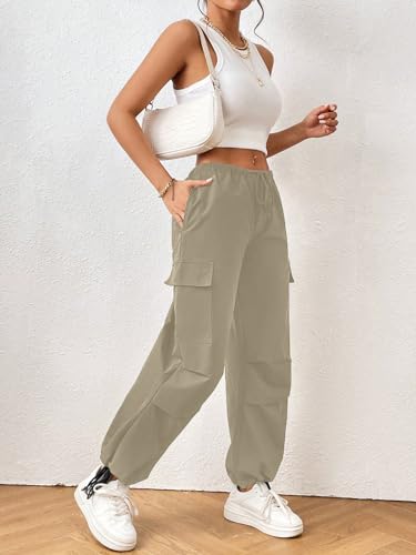 Image of Aahwan Women's & Girl's Solid Drawstring Waist Flap Pocket Side Parachute Regular Fit low Rise Cargo Pant