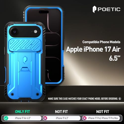 Image of Poetic for iPhone Air Case with Camera Control Capture Button, [Slide Camera Cover] [Built-in Stand] [Built-in Screen Protector] Full-Body Rugged Phone Case for iPhone 17 Air 6.5 inch, Light Blue