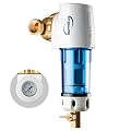 iSpring WSP100GR Reusable Spin Down Sediment Water Filter 100 Micron with Built-in Housing Scraper, 360° Rotatable Head, Pressure Gauge, Blue