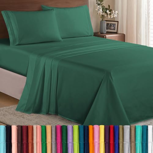 Image of Elegant Comfort Luxury 1500 Premium Hotel Quality Microfiber 4-Piece Sheet Set - Wrinkle Resistant, All Around Elastic Fitted Sheet, Deep Pocket up to 16 inch, Twin /Twin XL, Hunter Green