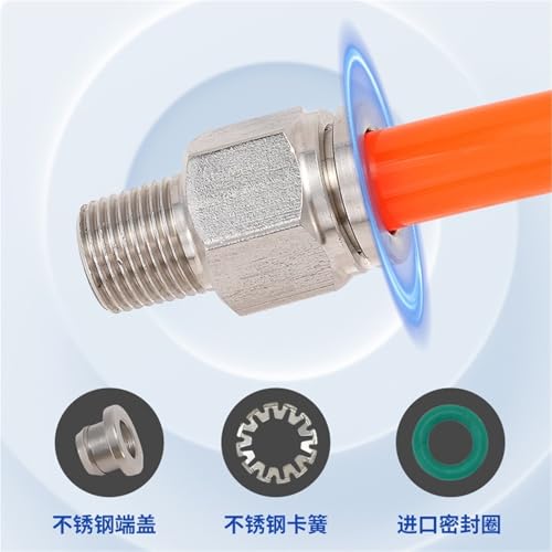 Conector neumático PC8-02 de acero inoxidable y cobre 3