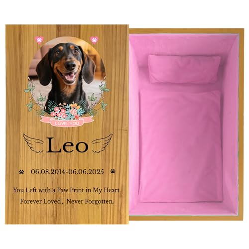 Personalized Handmade Custom Pet Casket|Dog Cat Casket,Coffin|Pet Caskets For Dogs,Cats|Pet Burial Box,Wooden Box| Pet Memorial (Pink, X-Small)