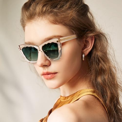 AVAWAY Polarized Sunglasses for Women Cat Eye UV Protection, Clear Trendy Square Acetate Sun Shades Ladies Sunnies2