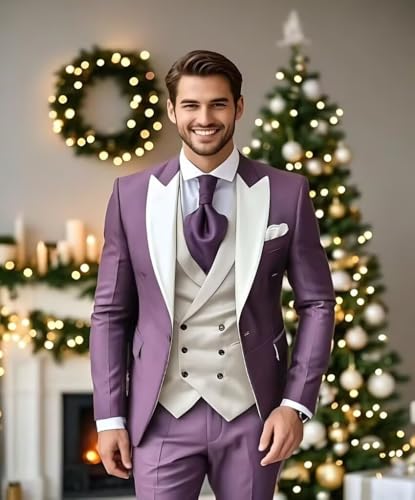 Men's 3 Piece Suits for Men Slim Fit Double Breasted Wedding Groomsmen Suit Jacket Vest Pants Set2