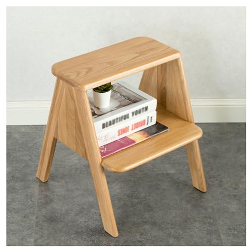 2-Step Solid Wood Ladder Stool Wide Seat Surface Large Board Straight Spelling not Easy to Crack Step Stool Environmentally Friendly Spray Paint Multi-Purpose Shelves (Color : Walnut)