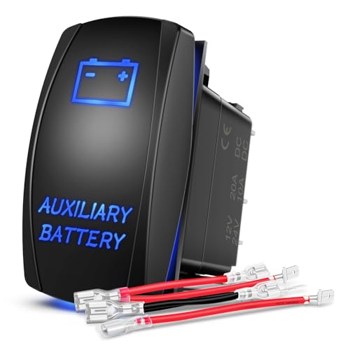 Image of Nilight Auxiliary Battery Rocker Switch Led Light Bar 5 Pin Laser On Off | SPST Switches 20A /12V 10A /24V Blue with Jumper Wires Set for Cars Trucks Boats ATVs UTVs RVs